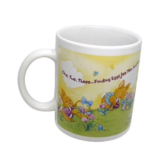 Easter Bunny Mug w "One Two Three...Finding Eggs" Scene Hallmark Coffee Teacup - Picture 1 of 5